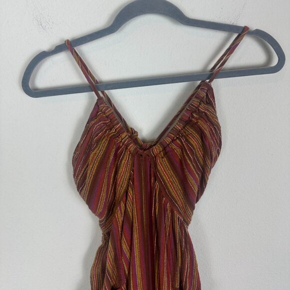 Free People Sundaze For Surfin' Jumpsuit M Red Clay Combo Striped Cotton Boho - Picture 3 of 12